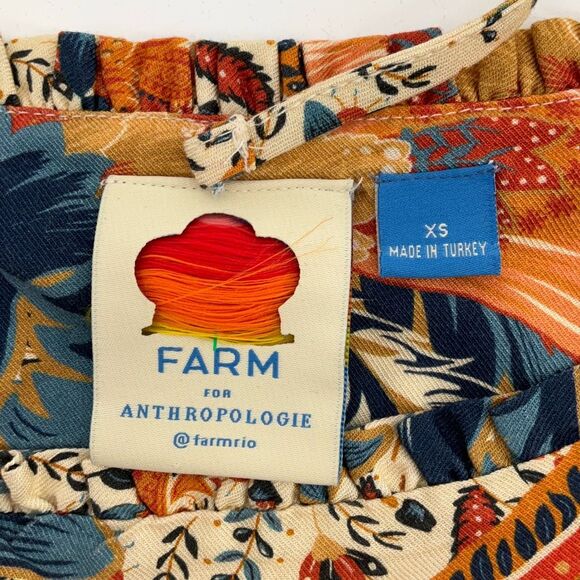 Anthropologie Farm Rio Brown Blue Bambina 3/4 Sleeve Square Neck Blouse Size XS - Picture 3 of 8